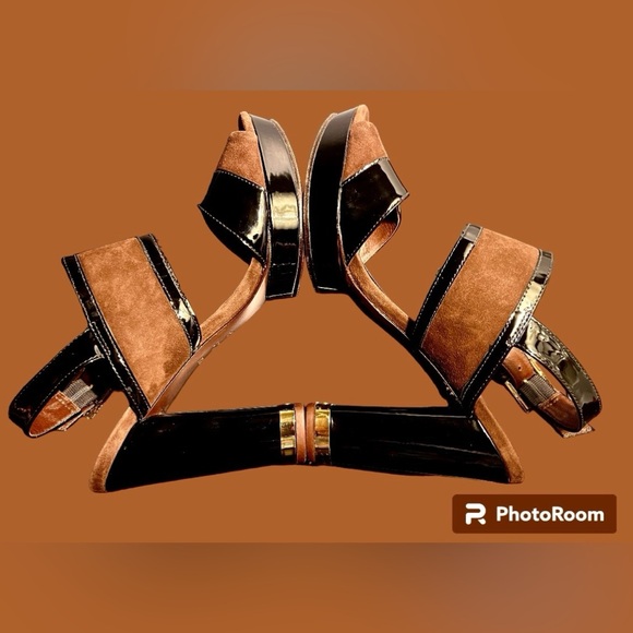 Tory Burch Leather Platform Heels EUC black & brown Sz 7.5M - Picture 7 of 12